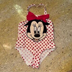 Baby Girl DISNEY Minnie Mouse Red White One Piece Bow Swim Bathing Suit 12-18m